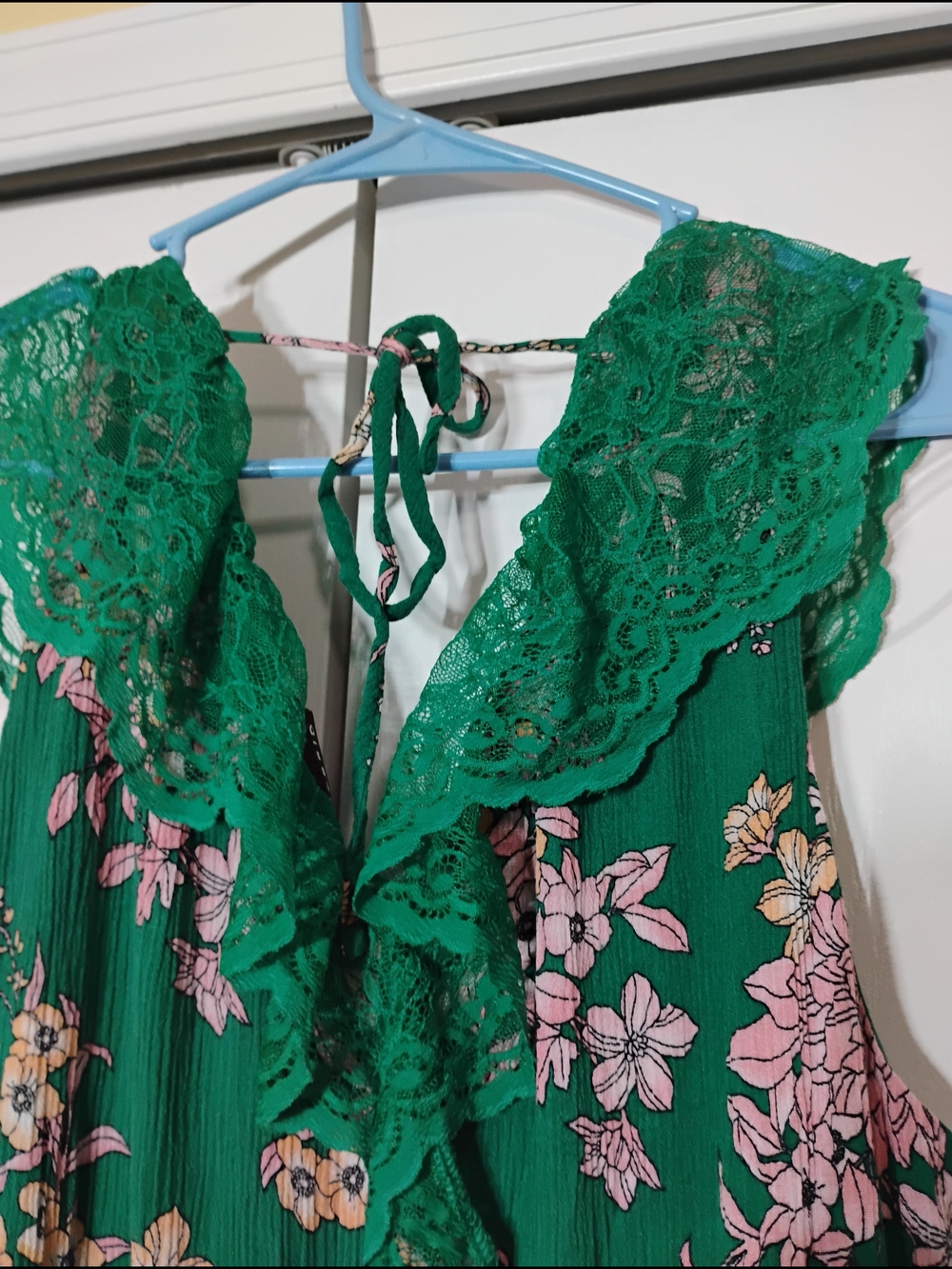torrid Green Floral Maxi Dress with Pink Pattern & Lace Collar - Picture 7 of 8